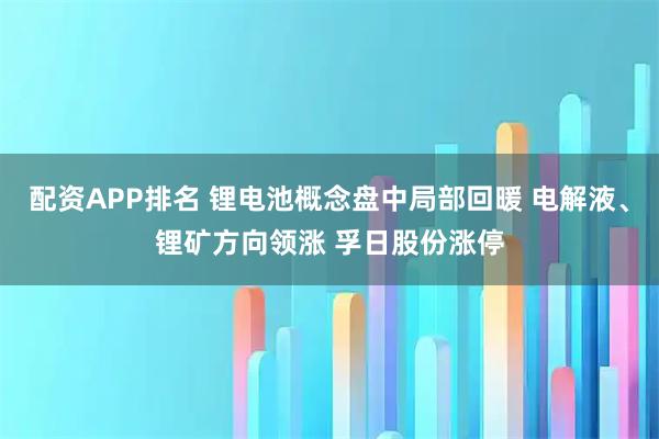 配资APP排名 锂电池概念盘中局部回暖 电解液、锂矿方向领涨 孚日股份涨停